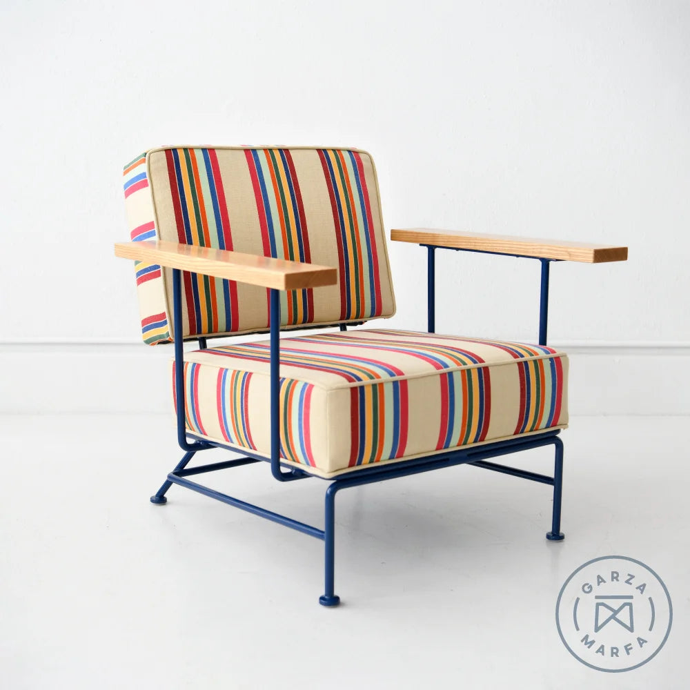 Upholstered Boxy Armchair - Cranberry Stripe