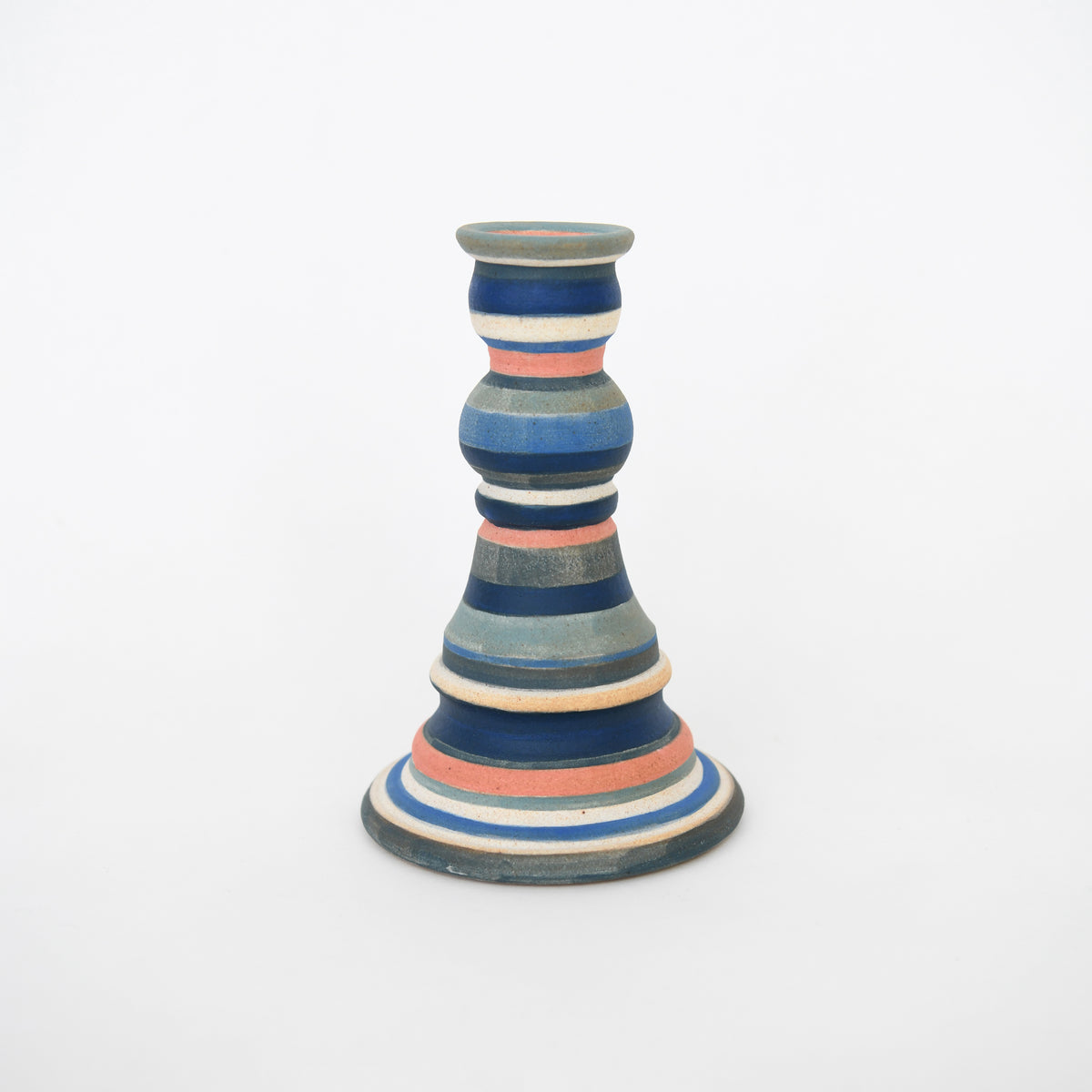 MH Ceramics Lolli Candlestick Indigo + Peach Stripes Garza Marfa