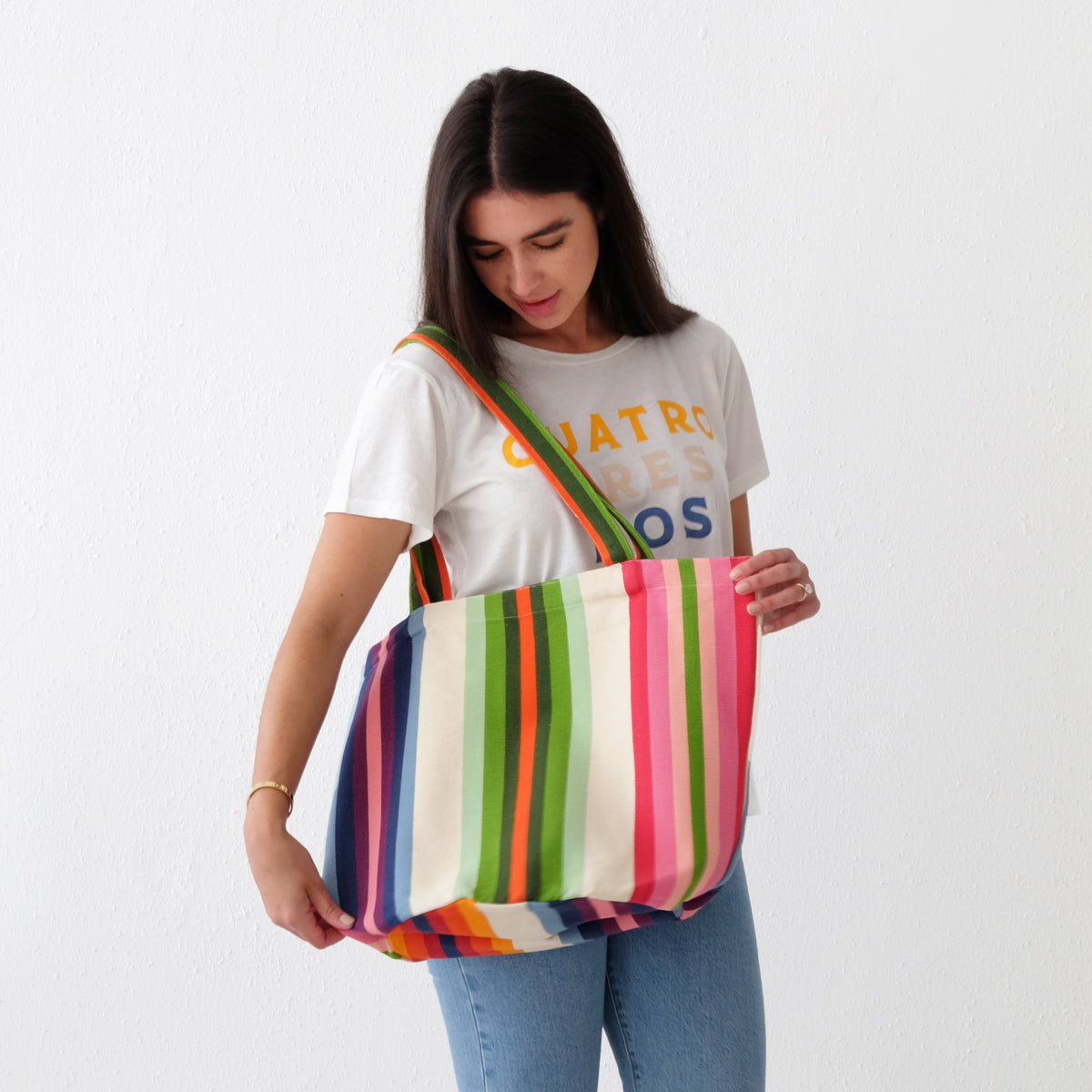 Rainbow Stripes Paint Drip Tote Bag