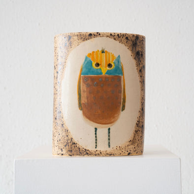 Jo Ann Williams Painted Bird Vase: Tricolor Owl