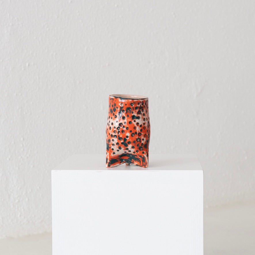 Jo Ann Williams Textured Small Footed Vessel: Orange + Pewter Green