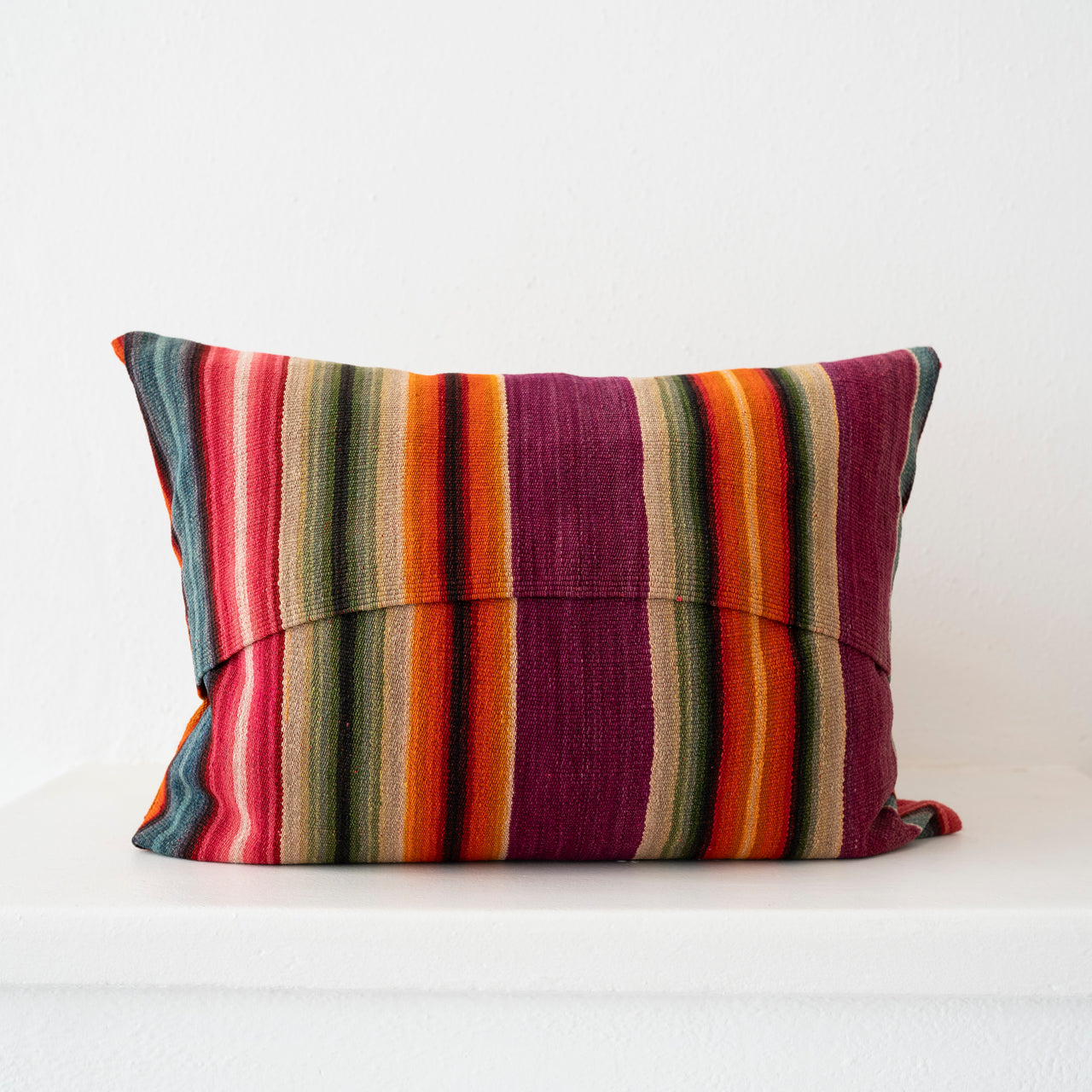 Vintage Peruvian Blanket Pillow: Orange, Olive, Purple