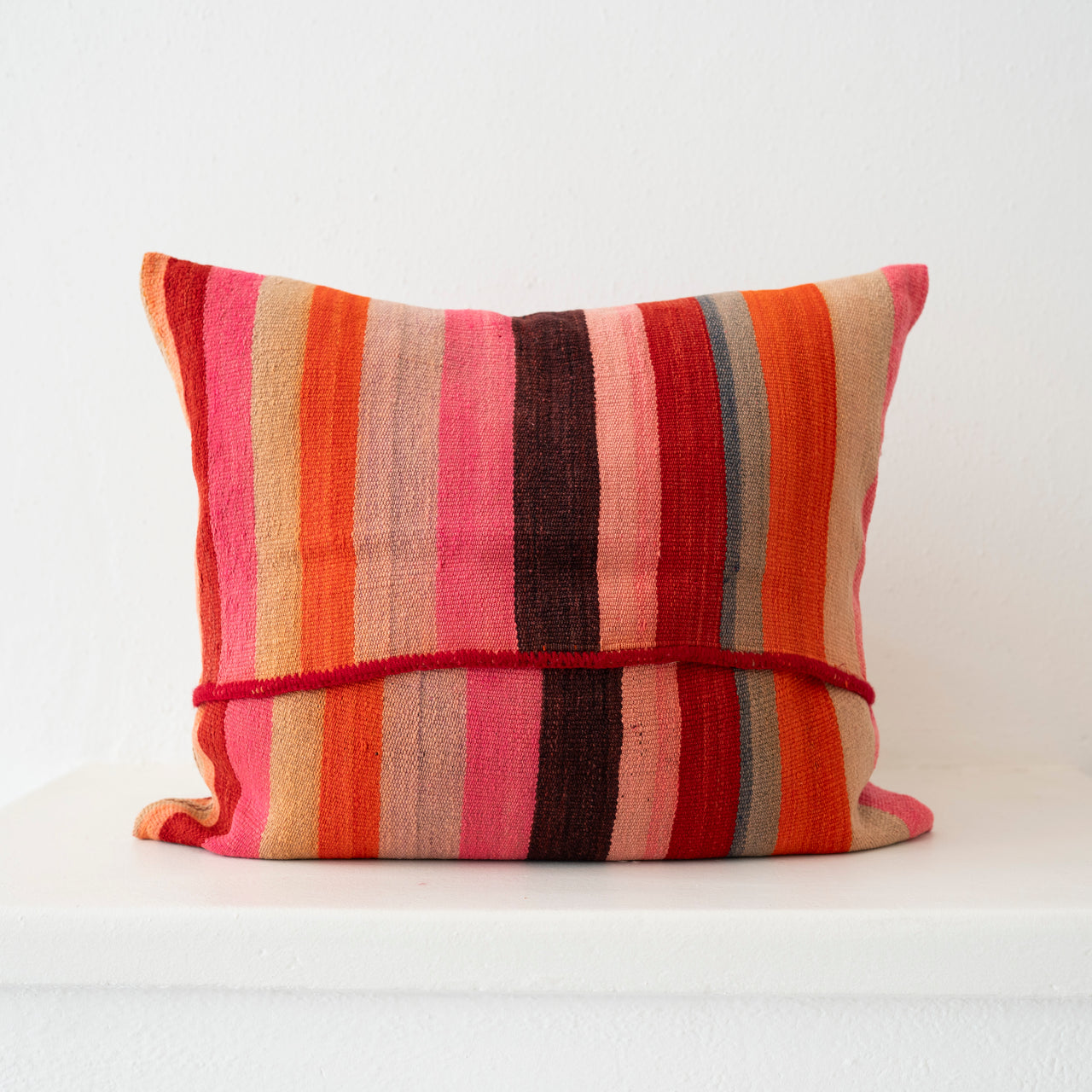 Vintage Peruvian Blanket Pillow: Orange, Red, Mauve