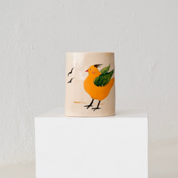 Jo Ann Williams Painted Bird Vase: Orange + Green