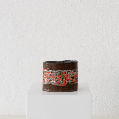 Jo Ann Williams Small Oval Textured Vessel: Chocolate + Orange