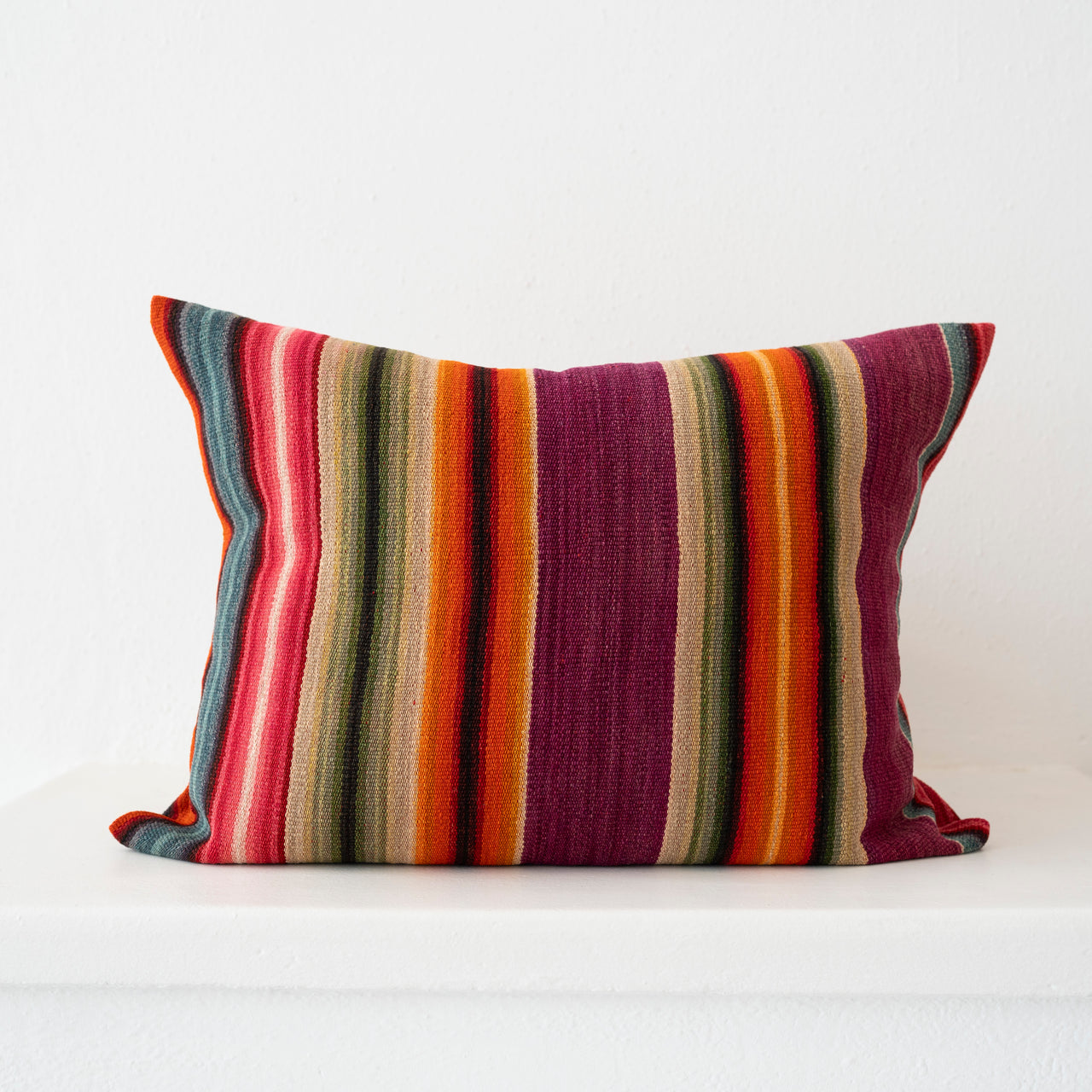 Vintage Peruvian Blanket Pillow: Orange, Olive, Purple