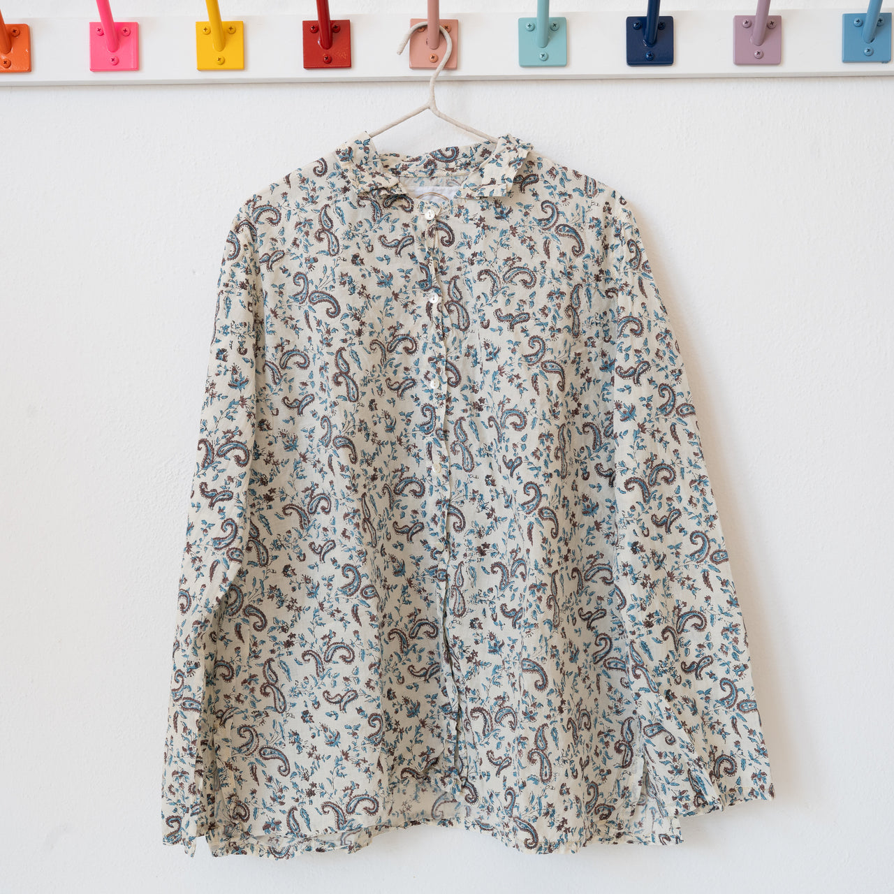 Auntie Oti Button Shirt: Blue + Brown Floral