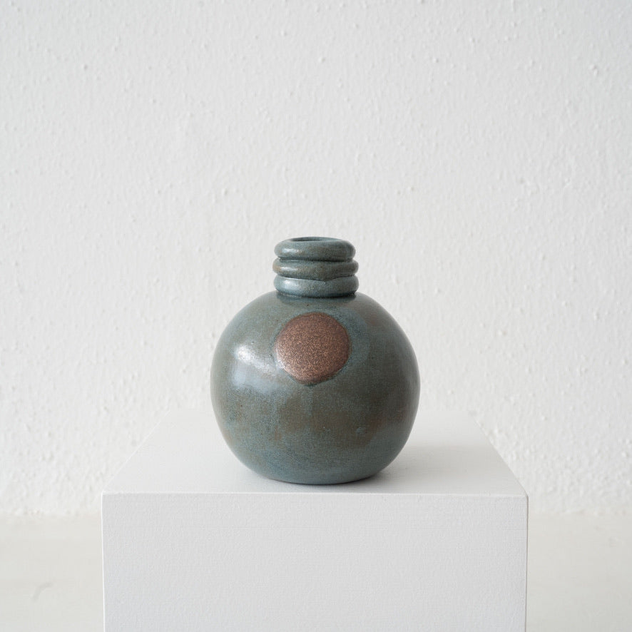 Jo Ann Williams Small Triple Ring Bottle / Vase: Blue + Brown