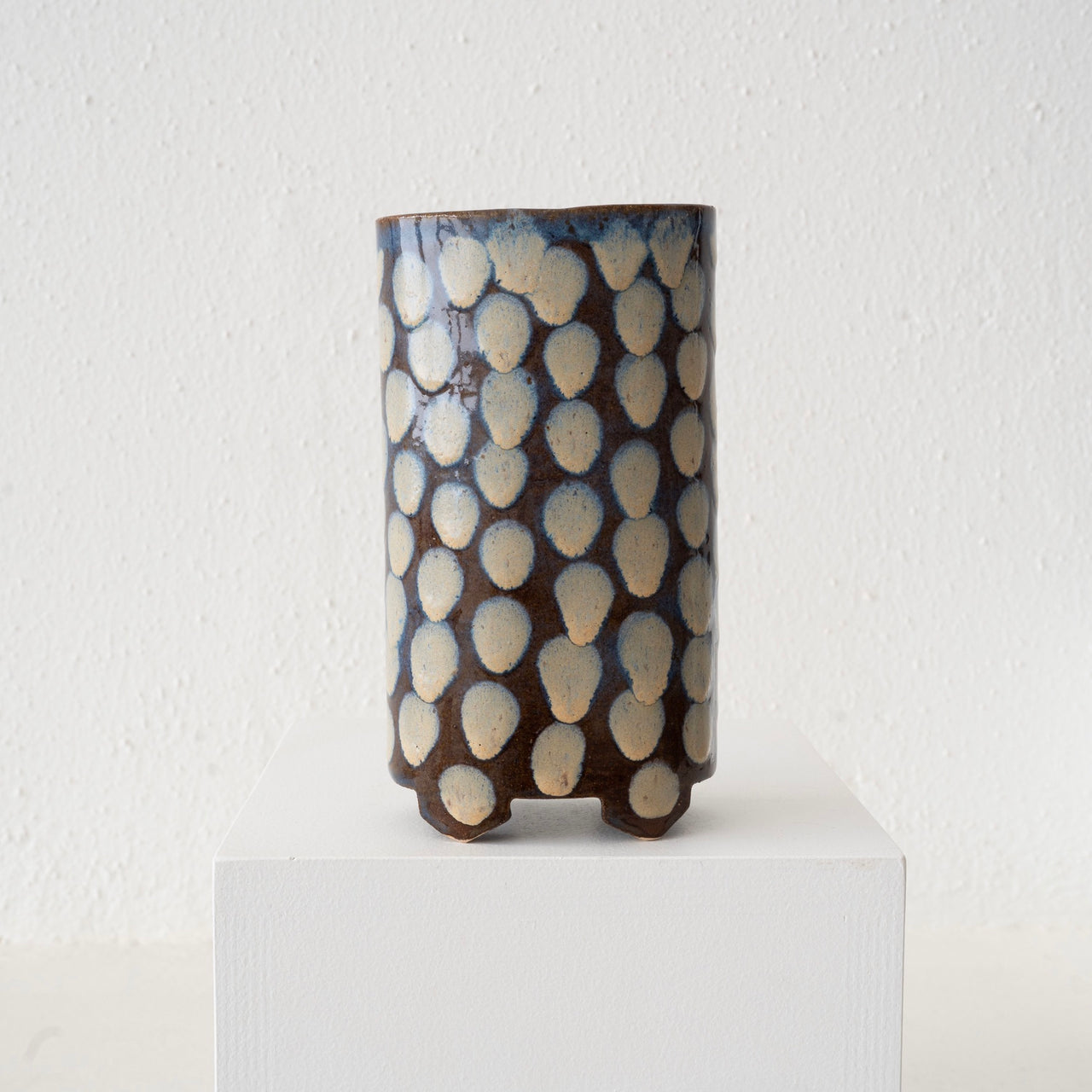 Jo Ann Williams Footed Polka Dot Vase - White and Blue Drip