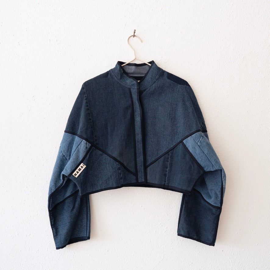 Namai Kaira Cropped Reversible Denim Patchwork Jacket - One of one