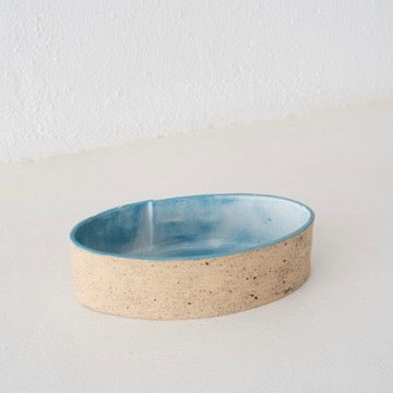 Jo Ann Williams Oval Hand-Built Bowl: Speckled Tan + Sky Interior