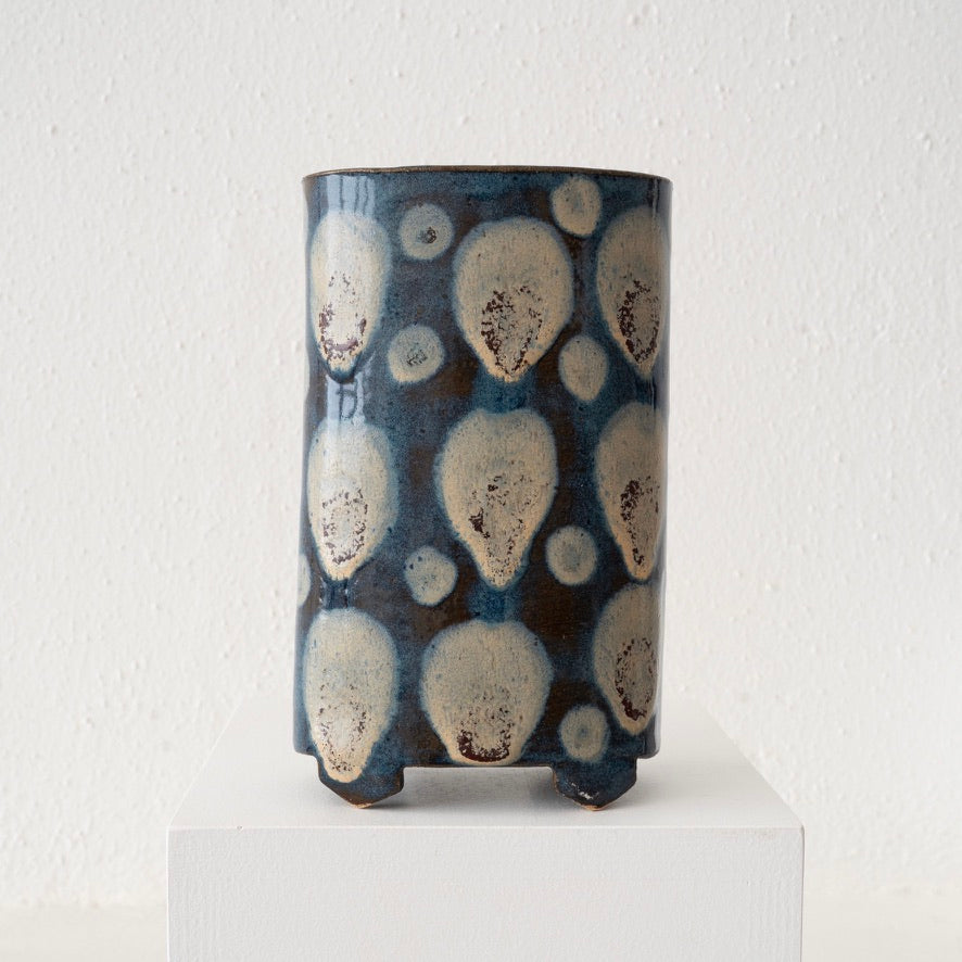 Jo Ann Williams Footed Polka Dot Vase - White and Brown Petal