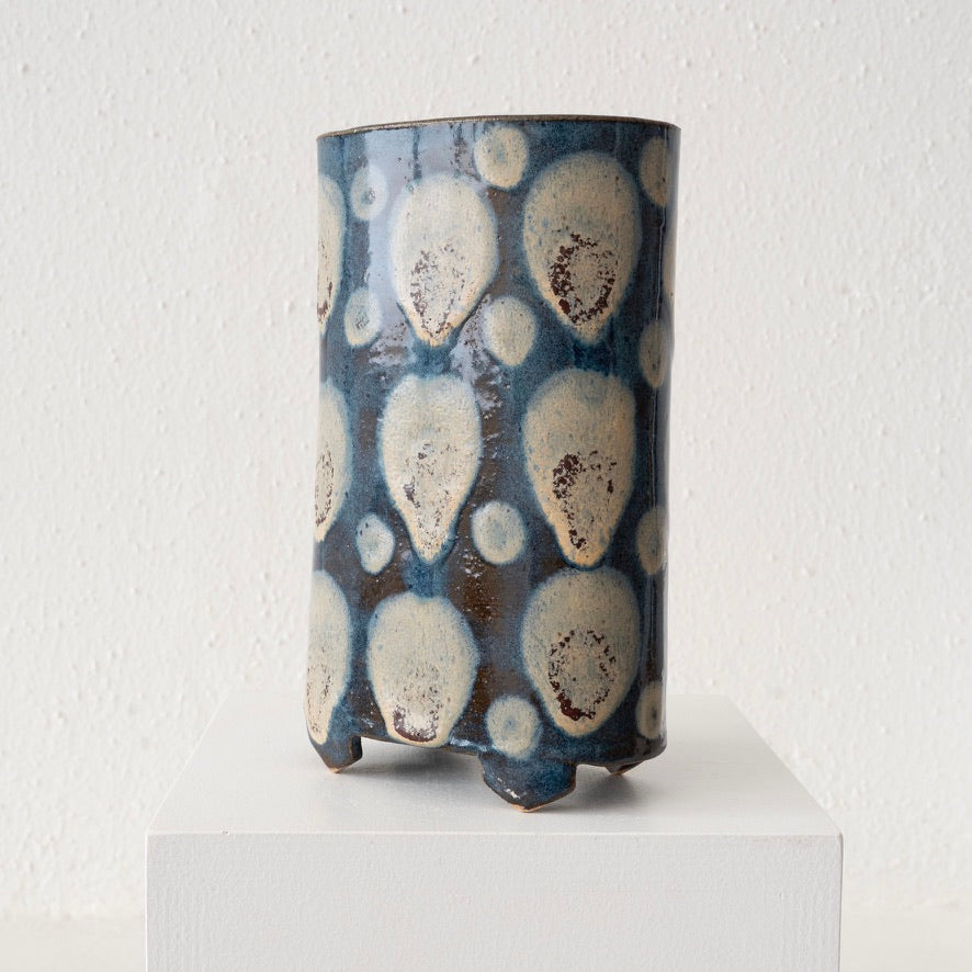 Jo Ann Williams Footed Polka Dot Vase - White and Brown Petal