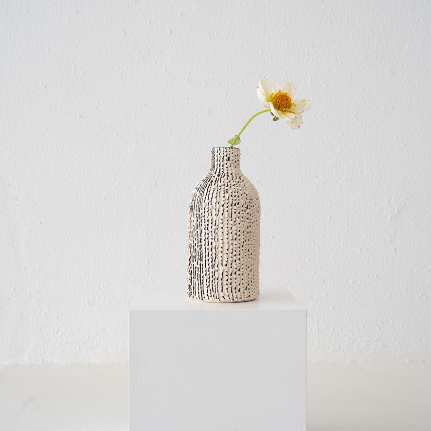 Cait Reas Textured Bottle Vase: White with Black