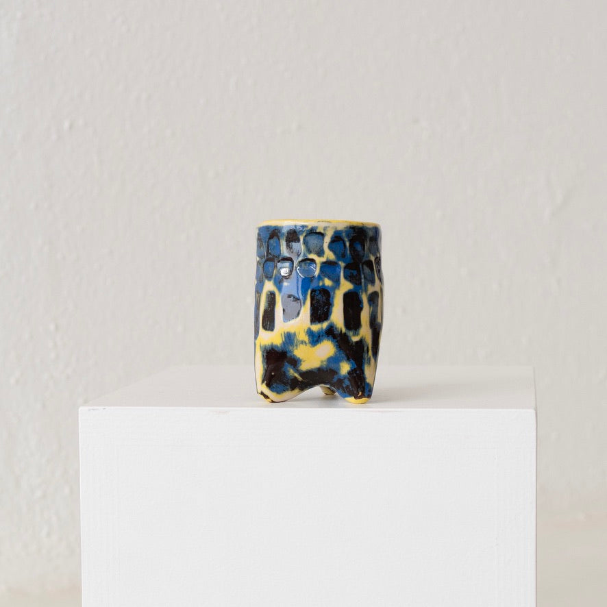 Jo Ann Williams Textured Small Footed Vessel: Cream + Black + Cobalt