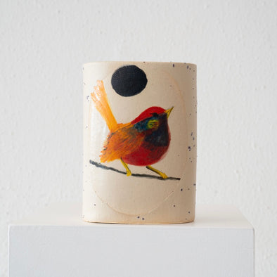 Jo Ann Williams Painted Bird Vase: Orange + Red + Blue