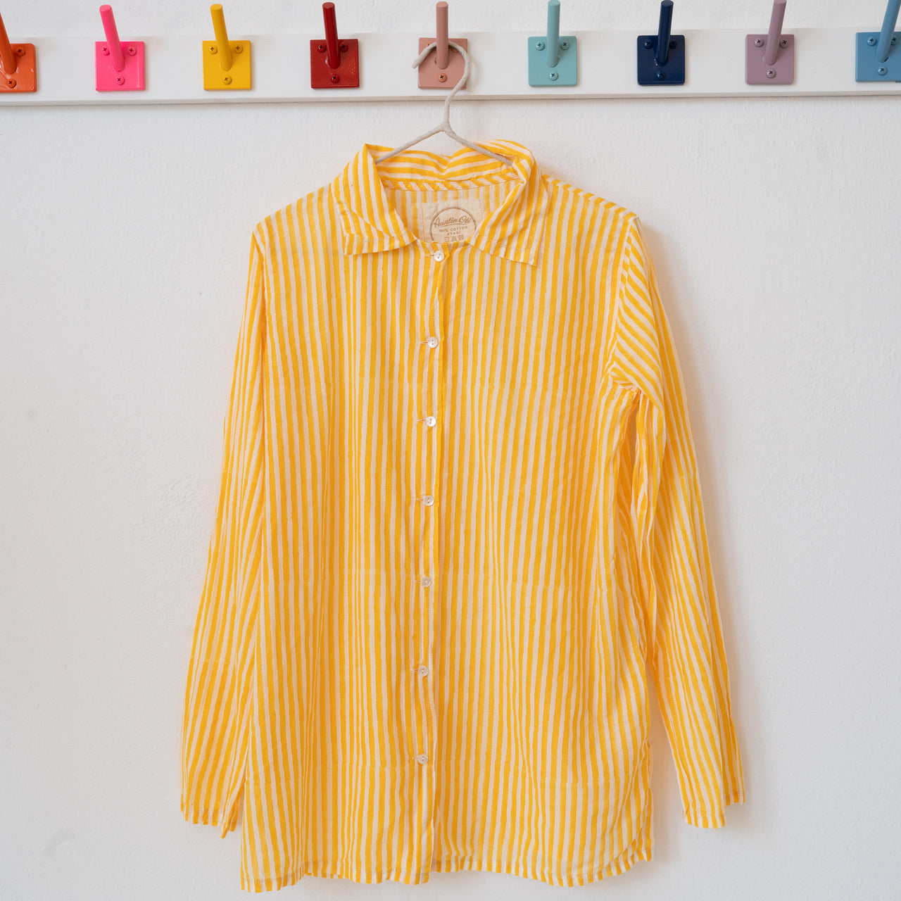 Auntie Oti Button Shirt: Yellow Stripe