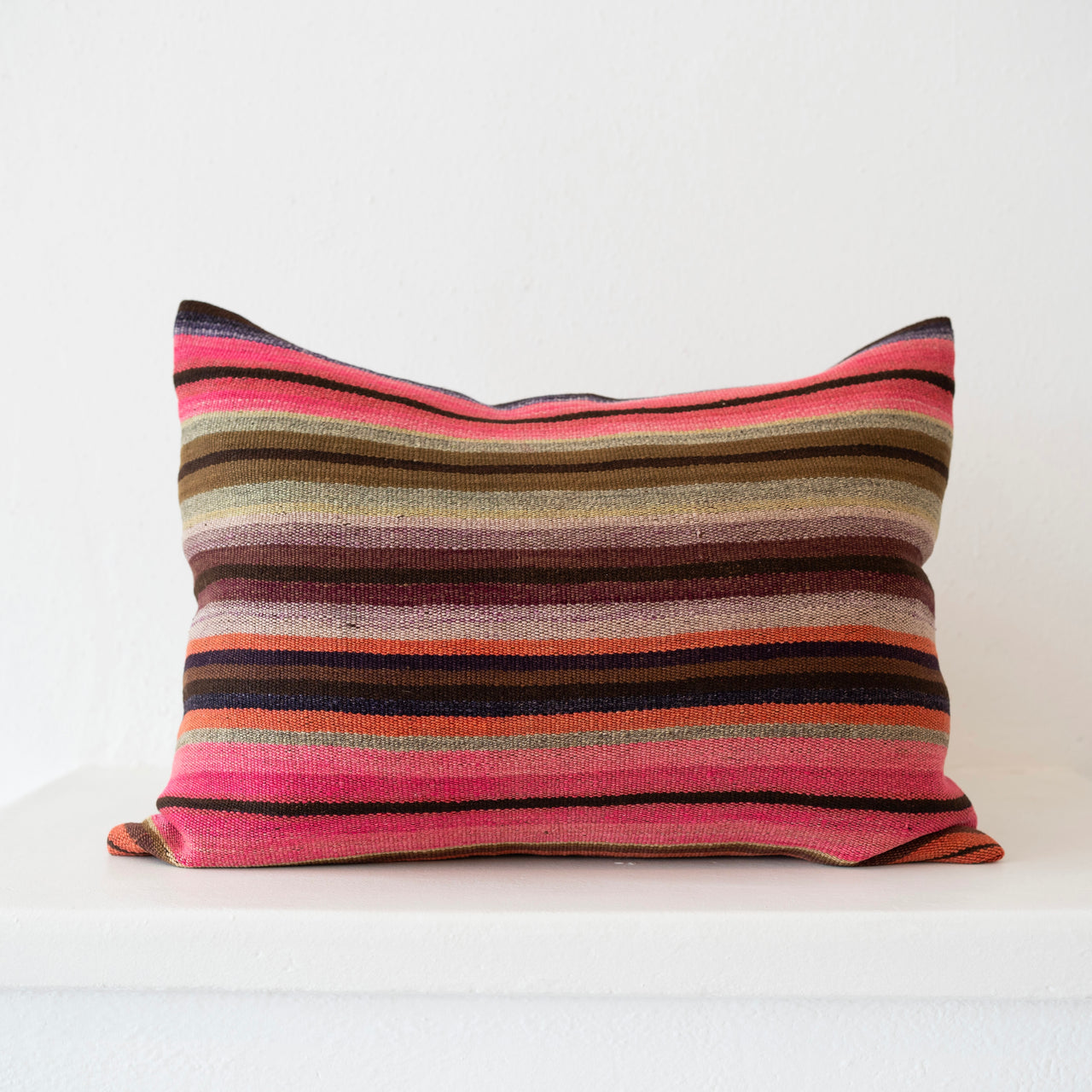 Vintage Peruvian Blanket Pillow: Eggplant, Coral, Olive