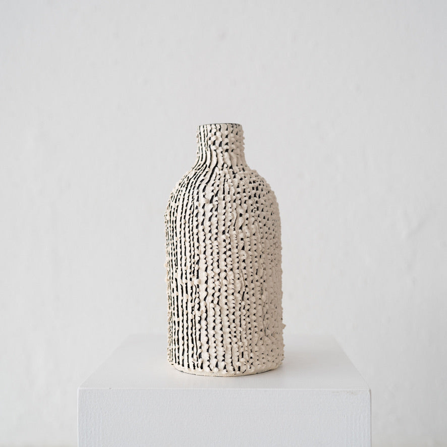 Cait Reas Textured Bottle Vase: White with Black