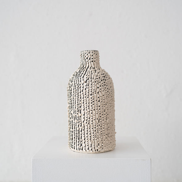Cait Reas Textured Bottle Vase: White with Black