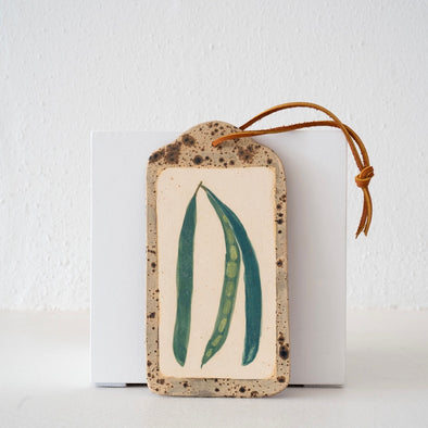 Jo Ann Williams Painted Ceramic Tray with Leather Tie: String Beans