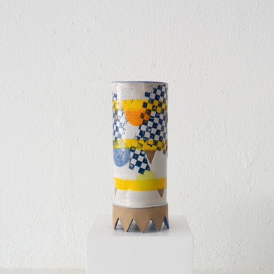 Jo Ann Williams Tall Transfer Vase: Blue, Yellow + Orange