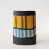 Jo Ann Williams Large Striped Vessel: Black, Teal, Orange, Pink