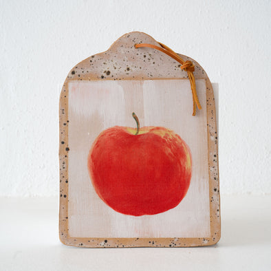 Jo Ann Williams Painted Ceramic Tray with Leather Tie: Big Red Apple