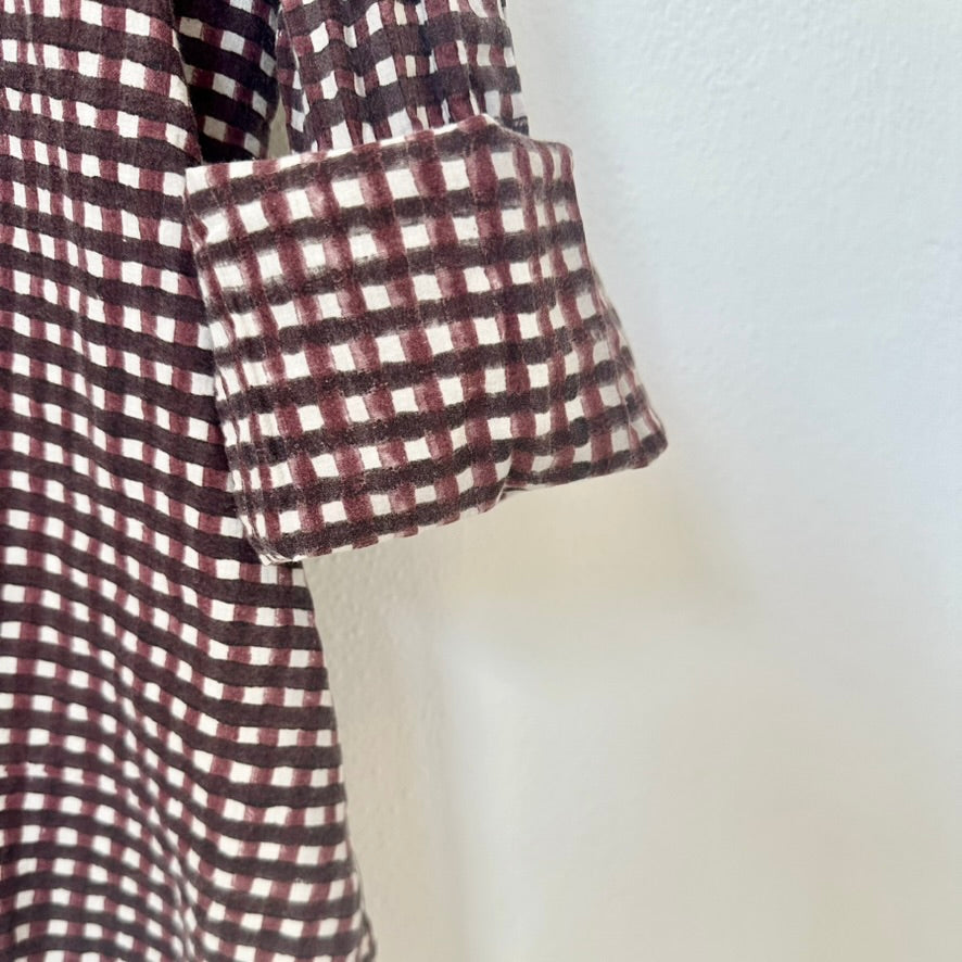 Auntie Oti Button Shirt: Brown + Maroon Gingham