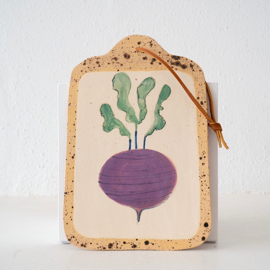 Jo Ann Williams Painted Ceramic Tray with Leather Tie: Purple Turnip