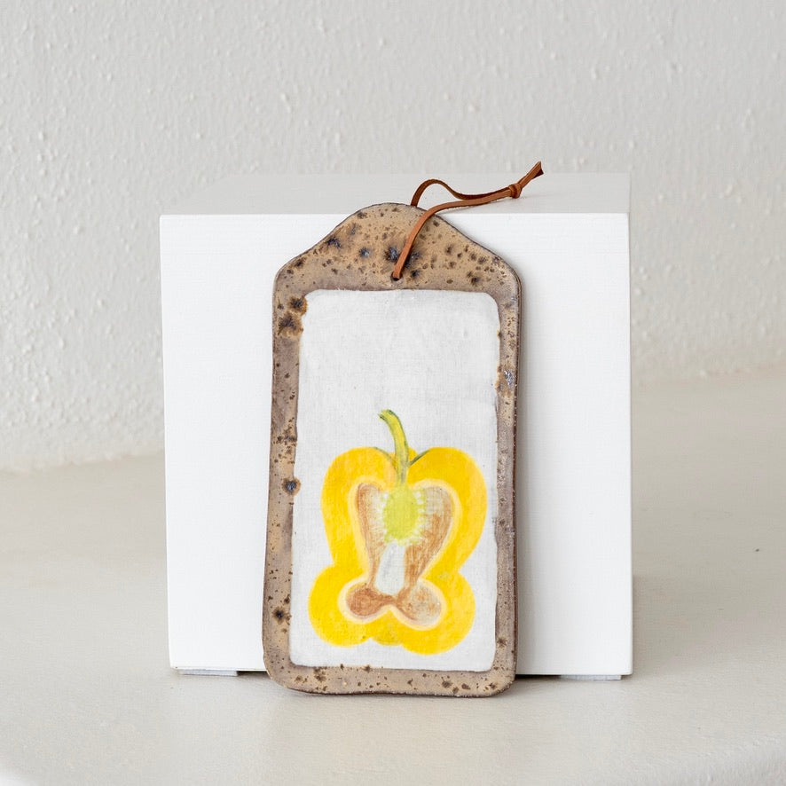 Jo Ann Williams Painted Ceramic Tray with Leather Tie: Yellow Pepper