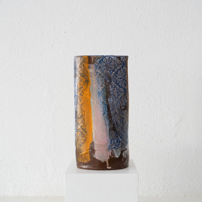 Jo Ann Williams Tall Transfer Vase: Blue, Pink + Orange