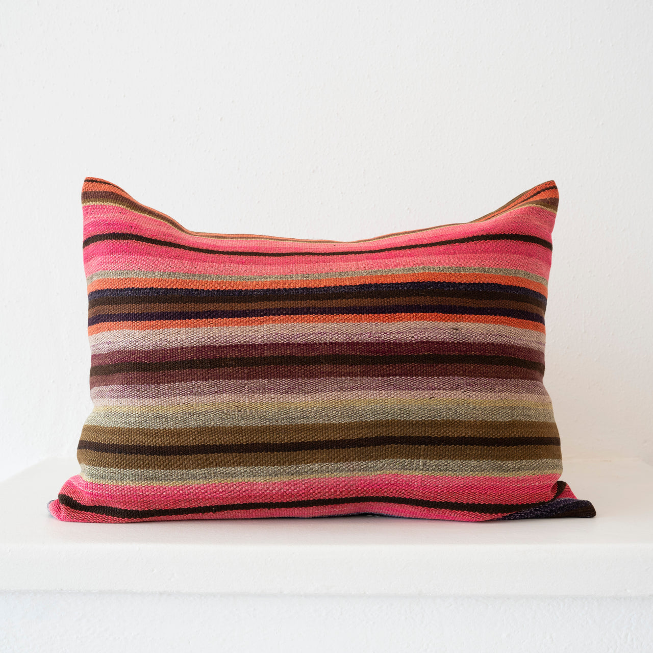 Vintage Peruvian Blanket Pillow: Eggplant, Coral, Olive