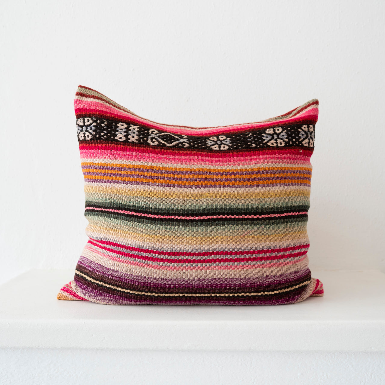 Vintage Peruvian Blanket Pillow: Purple, Pink, Mint