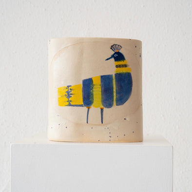 Jo Ann Williams Painted Bird Vase: Fancy Blue + Yellow