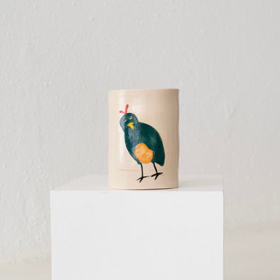 Jo Ann Williams Painted Bird Vase: Teal, Red + Orange