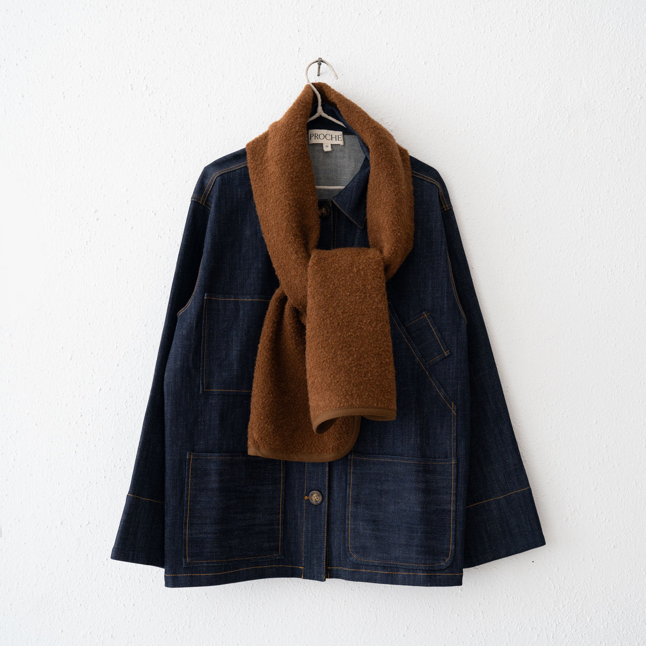 Proche Denim Barn Jacket with Removable Boucle Scarf