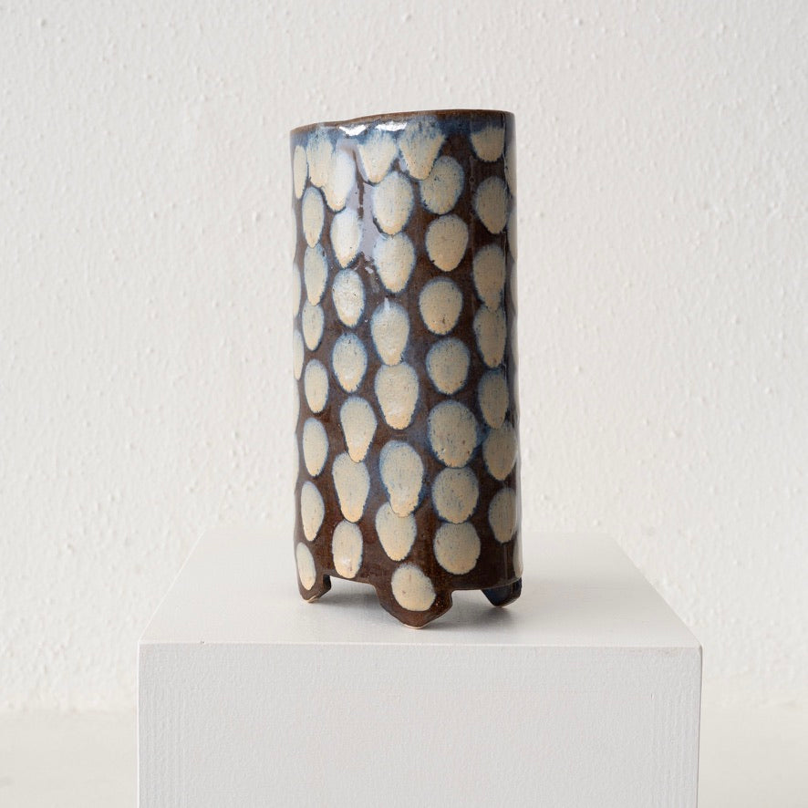 Jo Ann Williams Footed Polka Dot Vase - White and Blue Drip