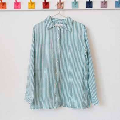 Auntie Oti Button Shirt: Blue Stripe
