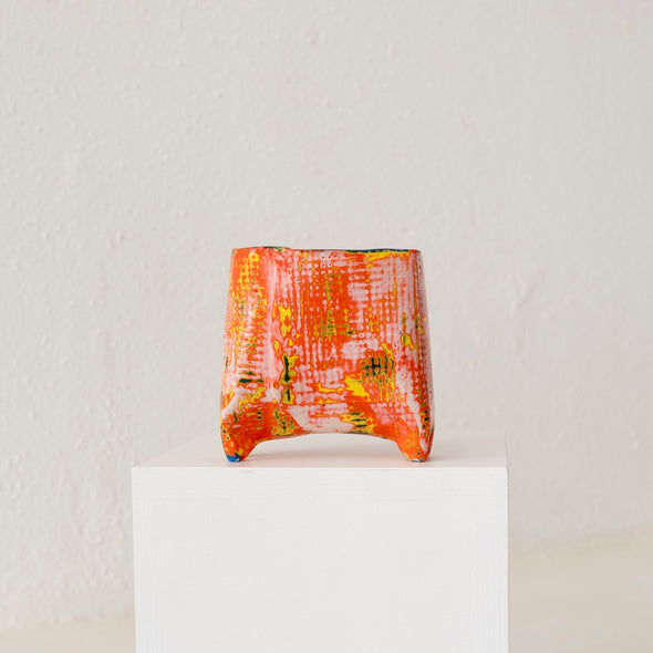Jo Ann Williams Textured Small Footed Vessel: Orange, Yellow + Cobalt