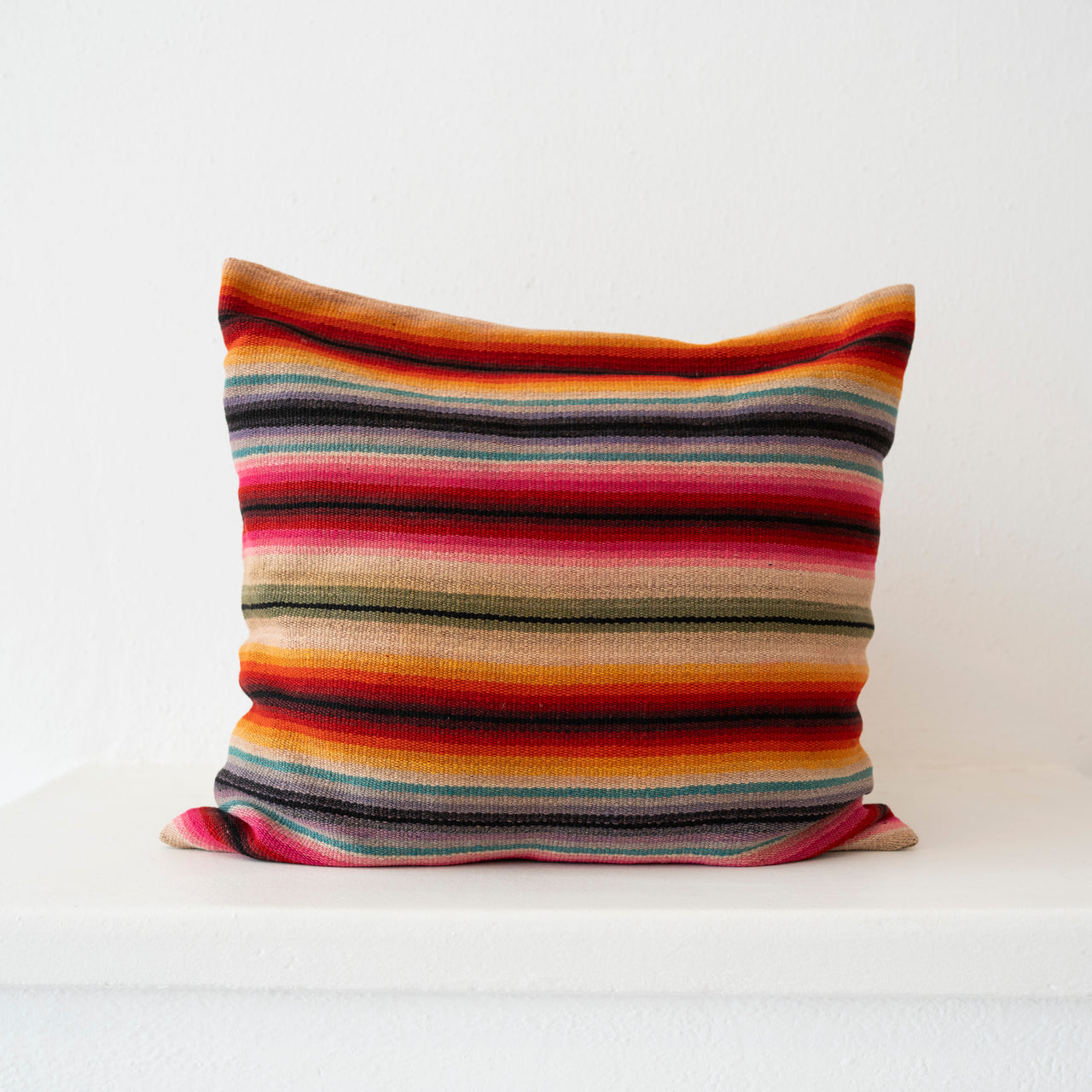 Vintage Peruvian Blanket Pillow: Indigo, Pink, Orange