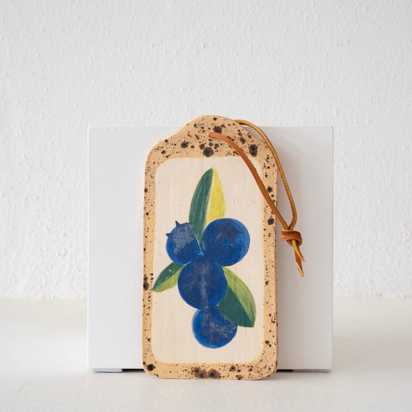 Jo Ann Williams Painted Ceramic Tray with Leather Tie: Blueberries