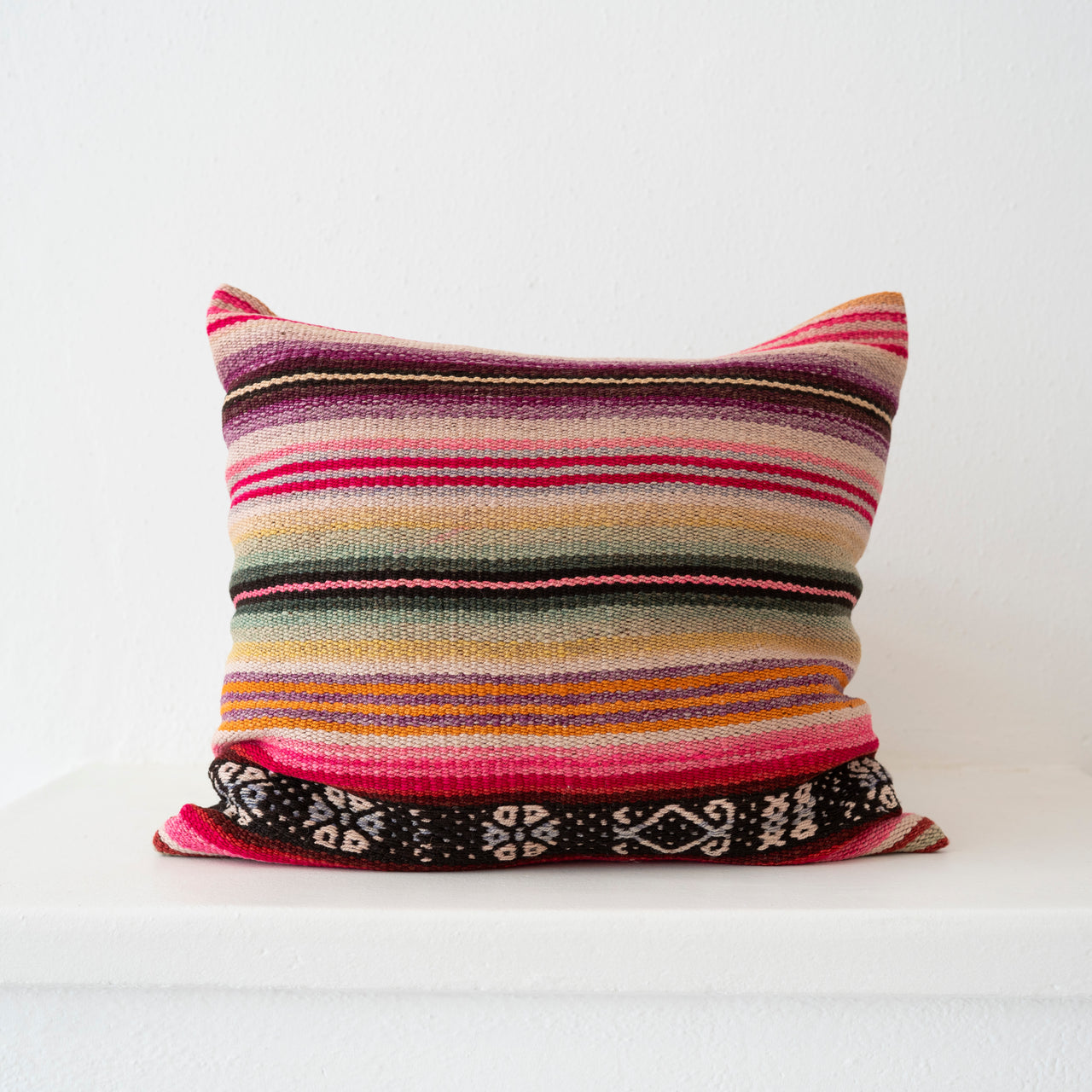 Vintage Peruvian Blanket Pillow: Purple, Pink, Mint