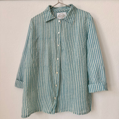 Auntie Oti Button Shirt: Aqua Stripe