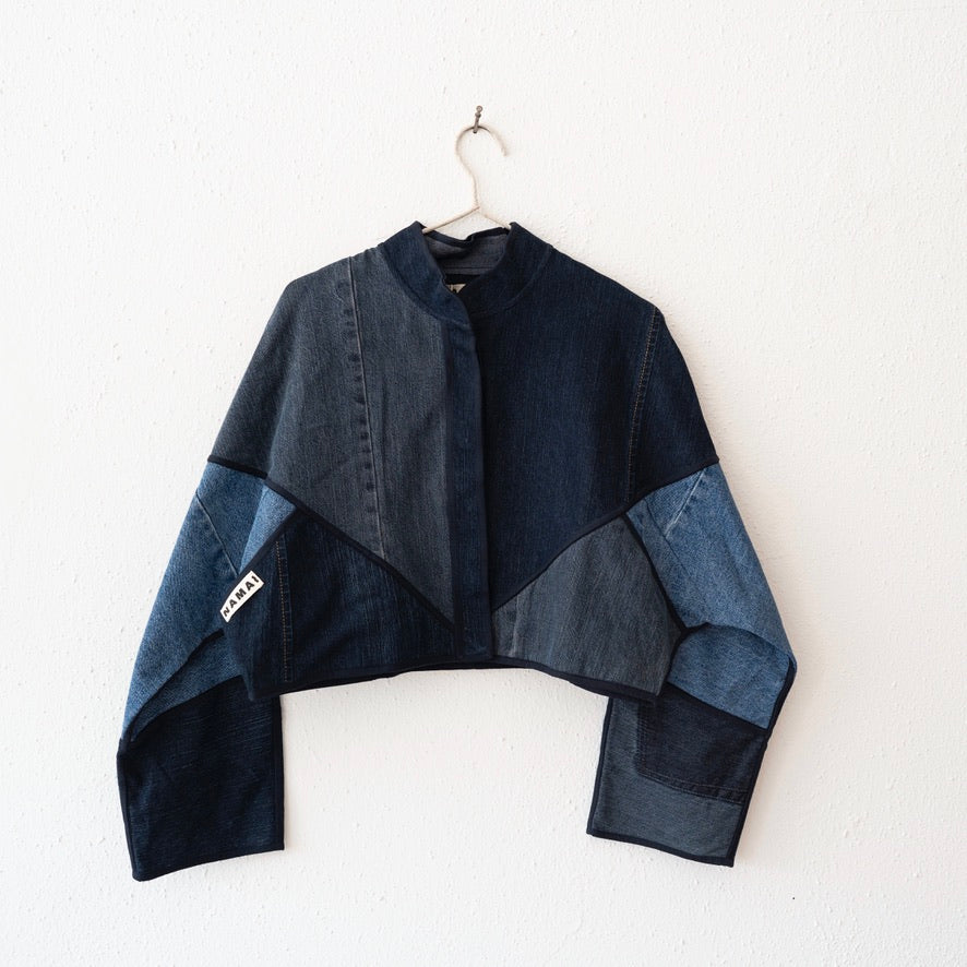 Namai Kaira Cropped Reversible Denim Patchwork Jacket - One of one