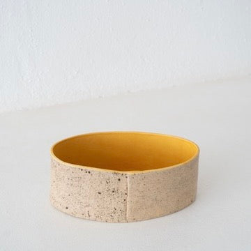 Jo Ann Williams Oval Hand-Built Bowl: Speckled Tan + Yellow Interior