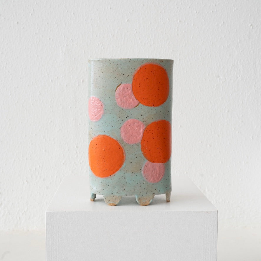 Jo Ann Williams Footed Polka Dot Vase - Orange and Pink