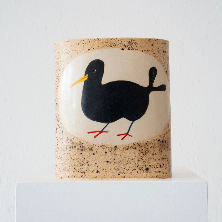 Jo Ann Williams Painted Bird Vase: Black Birdie