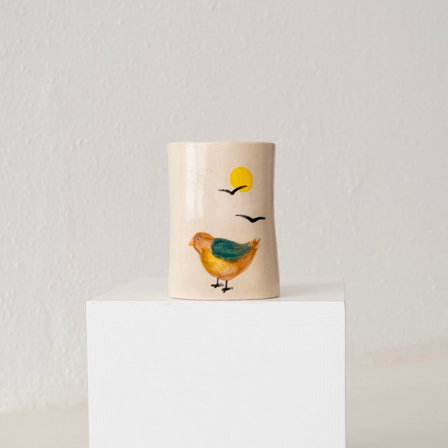 Jo Ann Williams Painted Bird Vase: Brown / Teal