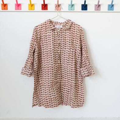 Auntie Oti Button Shirt: Brown Stripe Circle / Size 2